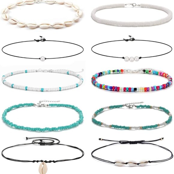 Small Bead Choker Necklace for Women Cute Boho Beaded Necklaces Adjustable Beach - Picture 1 of 6